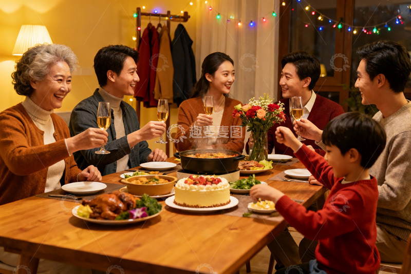 高清大图下载【趣麦麦图】温馨家庭聚餐欢庆时刻