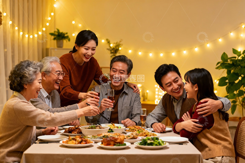 高清大图下载【趣麦麦图】温馨家庭聚餐其乐融融