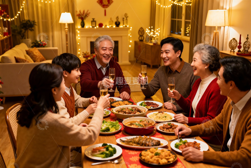 高清大图下载【趣麦麦图】温馨家庭聚餐共庆佳节