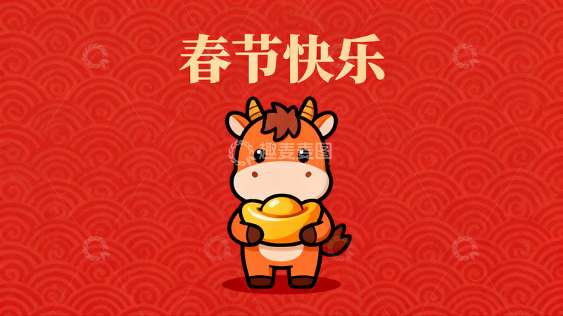 高清大图下载【趣麦麦图】卡通牛年春节贺图