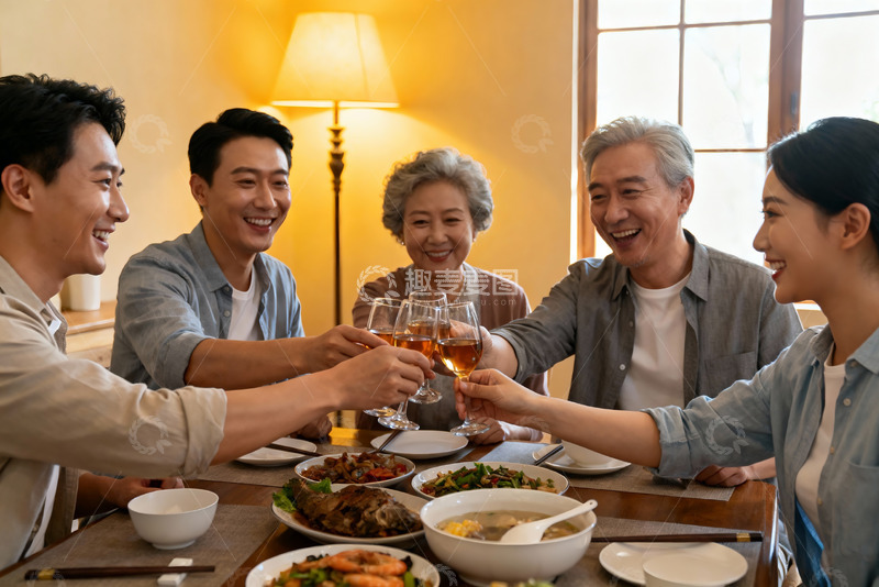 高清大图下载【趣麦麦图】家庭聚餐欢庆时刻