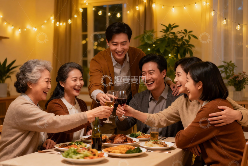 高清大图下载【趣麦麦图】温馨家庭聚餐欢庆时刻