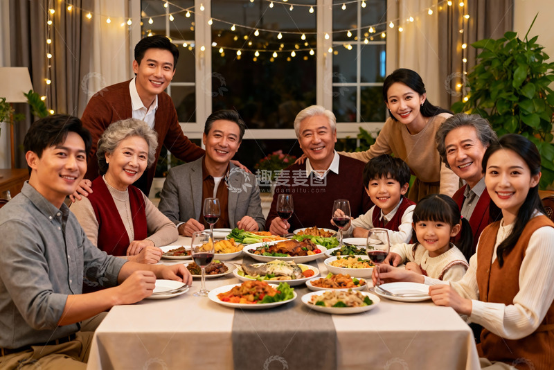高清大图下载【趣麦麦图】三代同堂家庭聚餐温馨场景