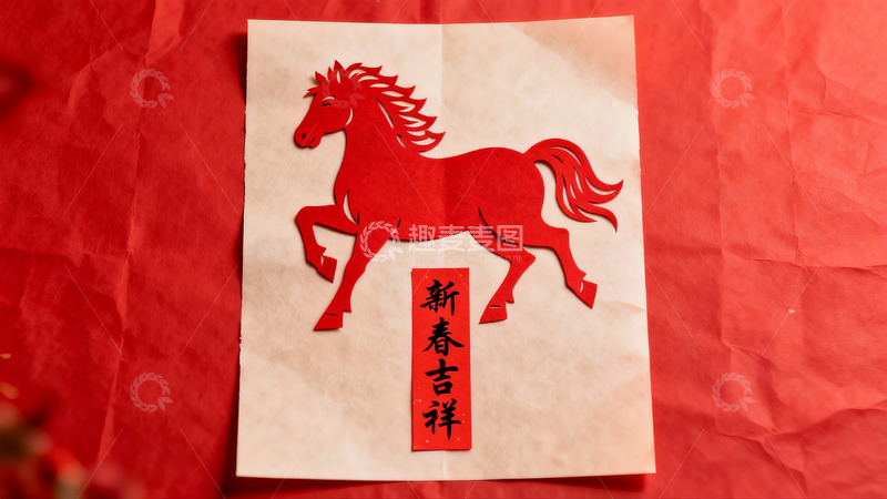 高清大图下载【趣麦麦图】红色剪纸马新春装饰