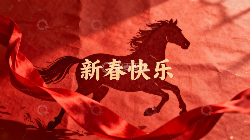 高清大图下载【趣麦麦图】红色背景马形剪纸新春祝福