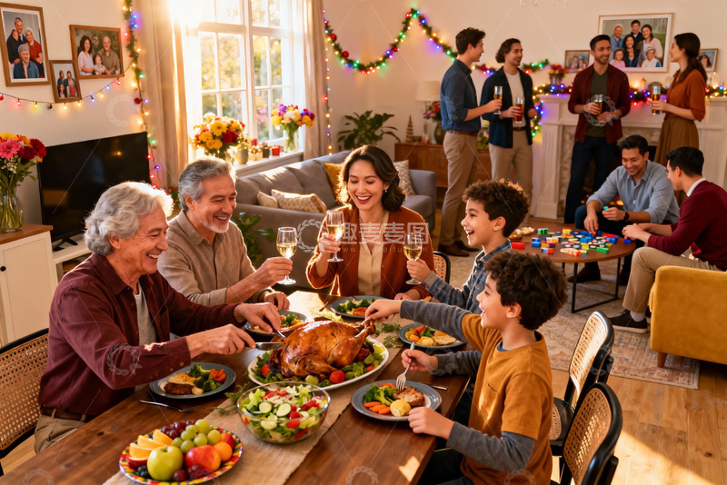 高清大图下载【趣麦麦图】家庭聚餐欢庆节日温馨场景