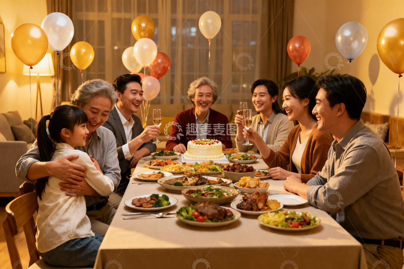 高清大图下载【趣麦麦图】家庭聚餐欢庆时刻