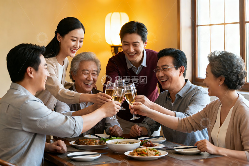 高清大图下载【趣麦麦图】家庭聚餐欢庆时刻