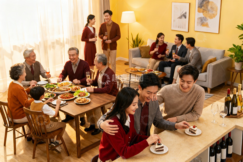 高清大图下载【趣麦麦图】家庭聚餐欢庆时刻