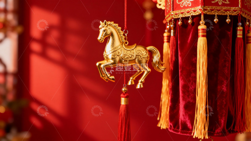 高清大图下载【趣麦麦图】金色马饰与红色灯笼挂饰
