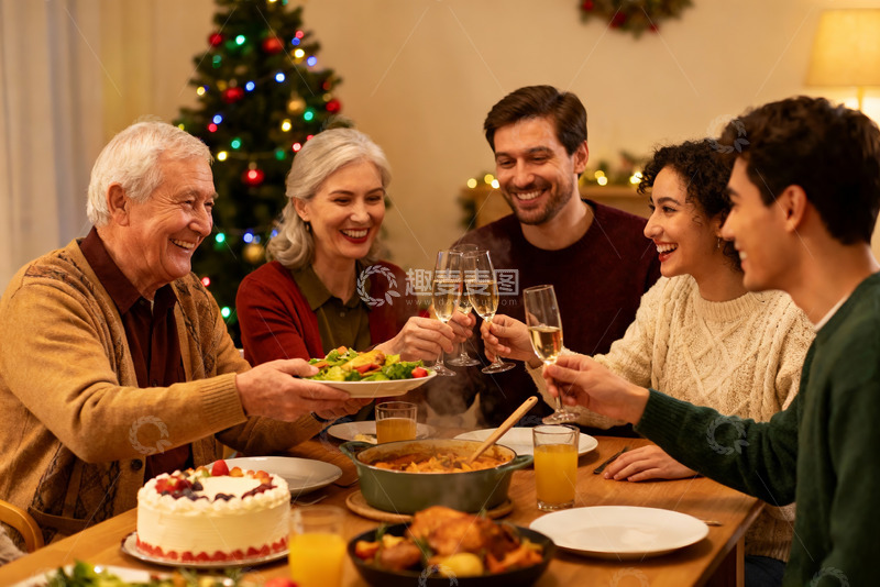 高清大图下载【趣麦麦图】圣诞家庭聚餐欢庆时刻