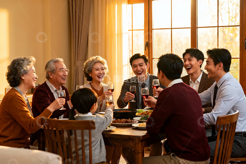 高清大图下载【趣麦麦图】家庭聚餐欢庆时刻