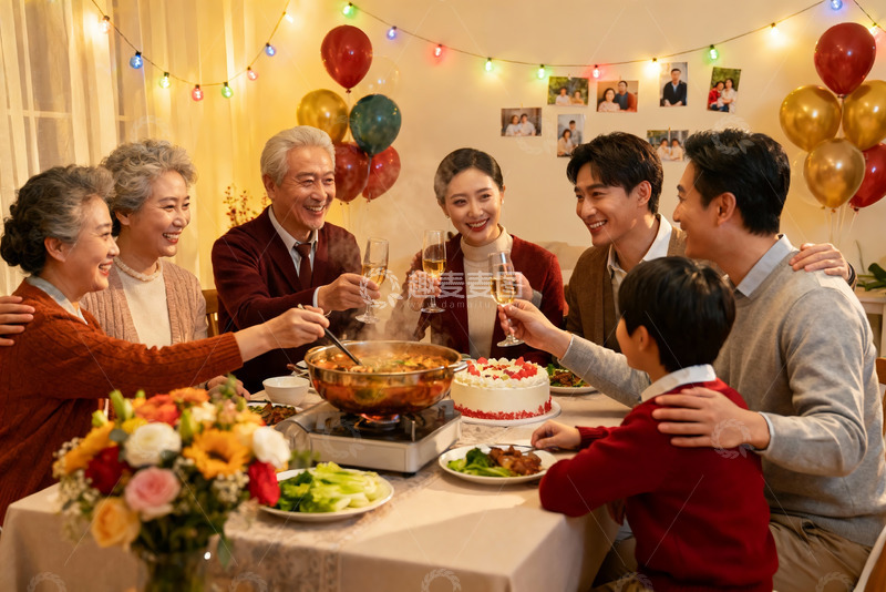 高清大图下载【趣麦麦图】家庭聚餐欢庆时刻
