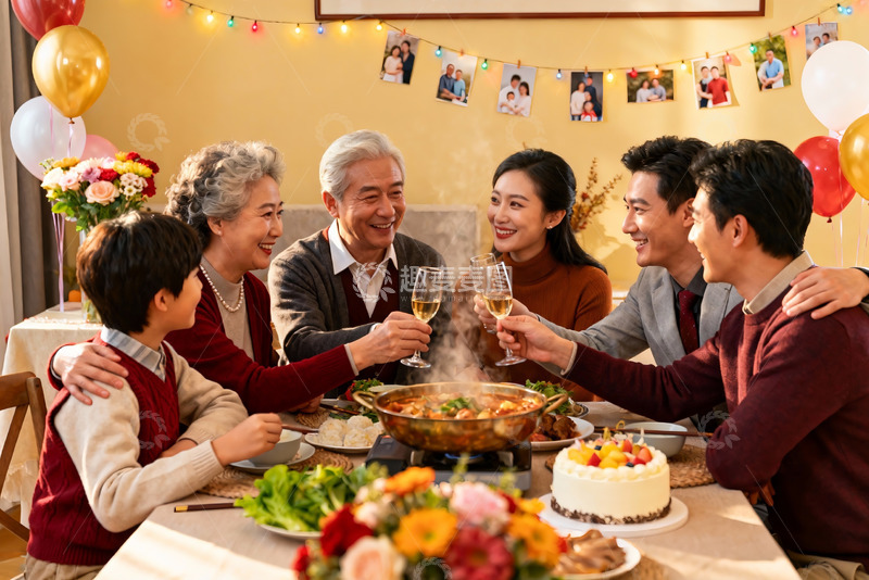 高清大图下载【趣麦麦图】家庭聚餐欢庆时刻