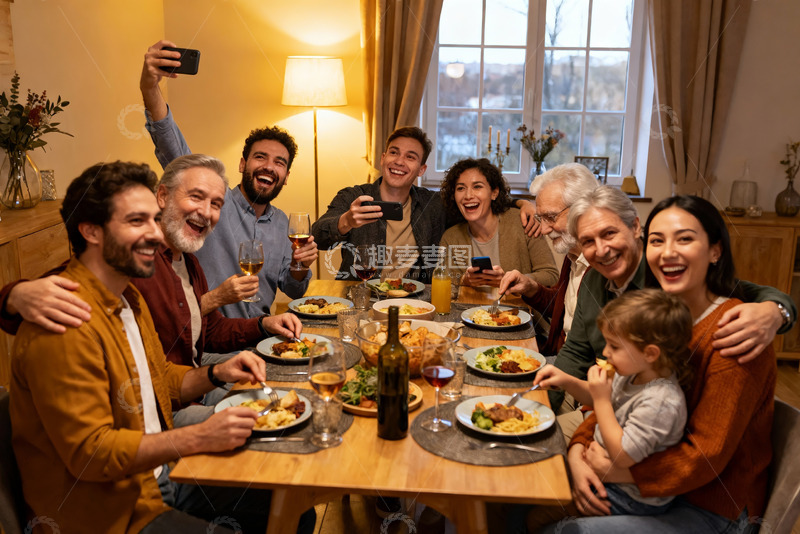 高清大图下载【趣麦麦图】家庭聚餐欢庆时刻