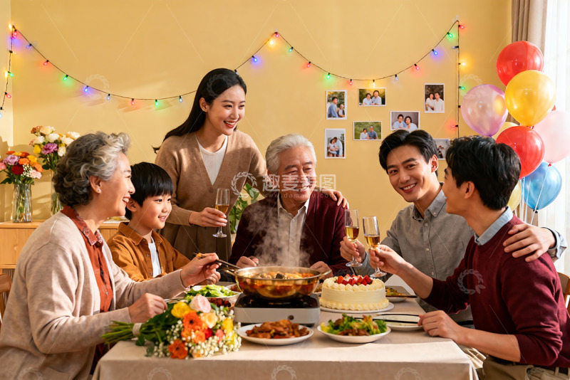 高清大图下载【趣麦麦图】家庭聚餐欢庆时刻