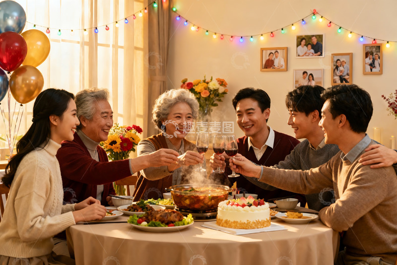 高清大图下载【趣麦麦图】家庭聚餐欢庆时刻