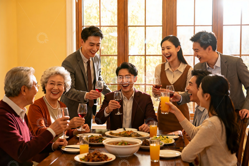 高清大图下载【趣麦麦图】家庭聚餐欢庆时刻
