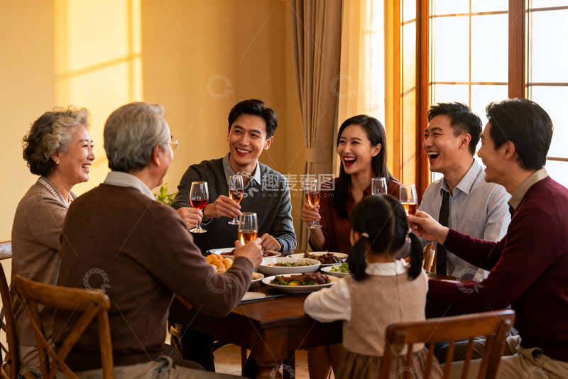 高清大图下载【趣麦麦图】三代同堂家庭聚餐温馨场景