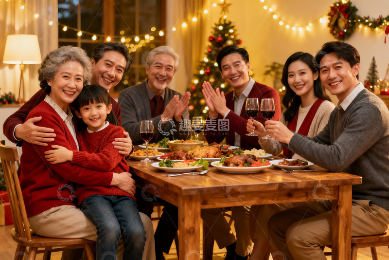 高清大图下载【趣麦麦图】温馨圣诞家庭聚餐场景