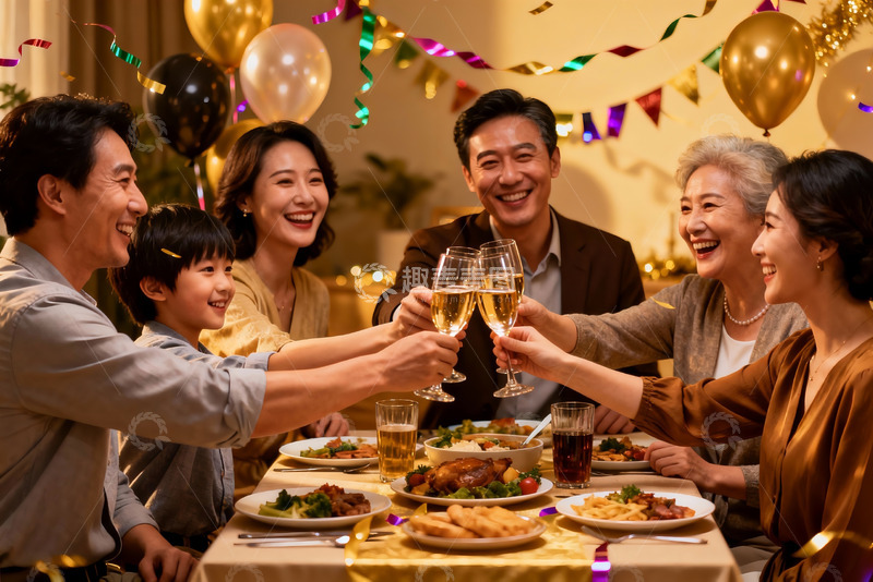 高清大图下载【趣麦麦图】家庭聚餐欢庆时刻