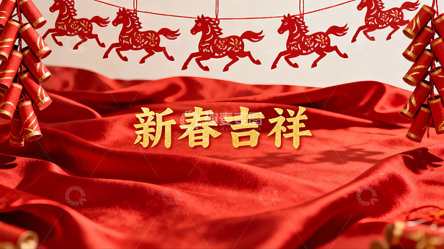 新春红色剪纸挂饰与祝福语