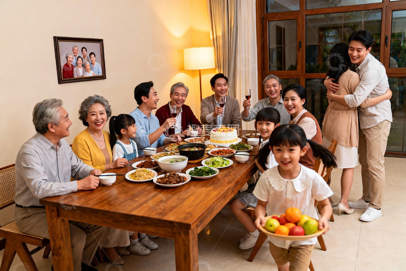 高清大图下载【趣麦麦图】家庭聚餐其乐融融