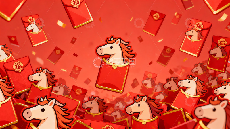 高清大图下载【趣麦麦图】红色红包马年主题设计