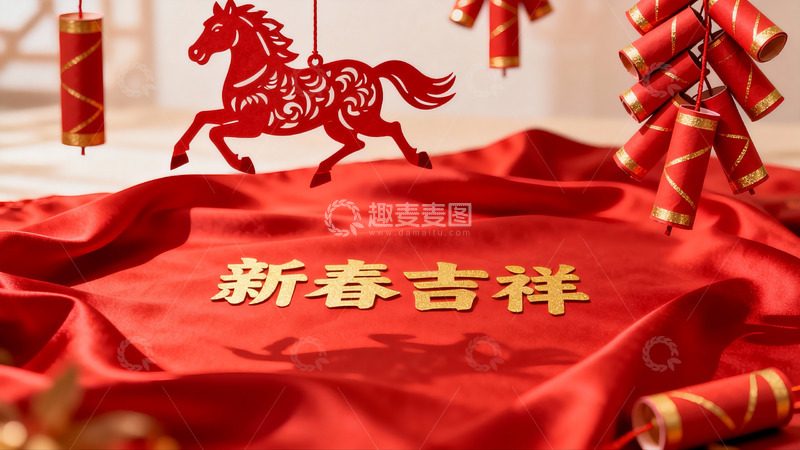 高清大图下载【趣麦麦图】新春剪纸挂饰与红色布料