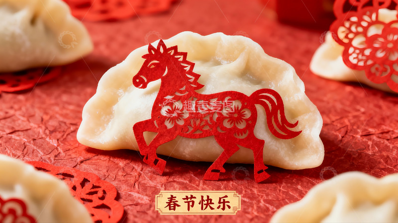 高清大图下载【趣麦麦图】春节饺子配剪纸马