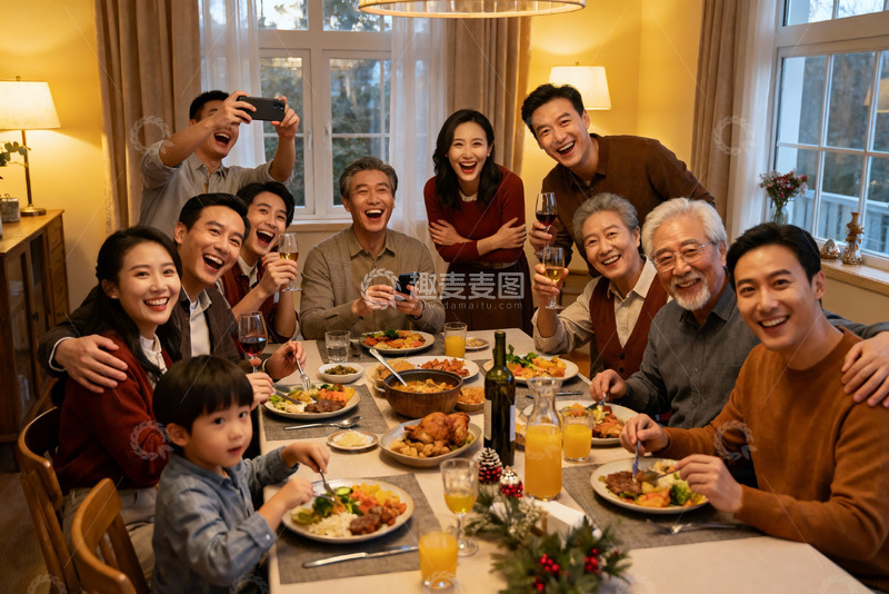 高清大图下载【趣麦麦图】家庭聚餐欢庆时刻