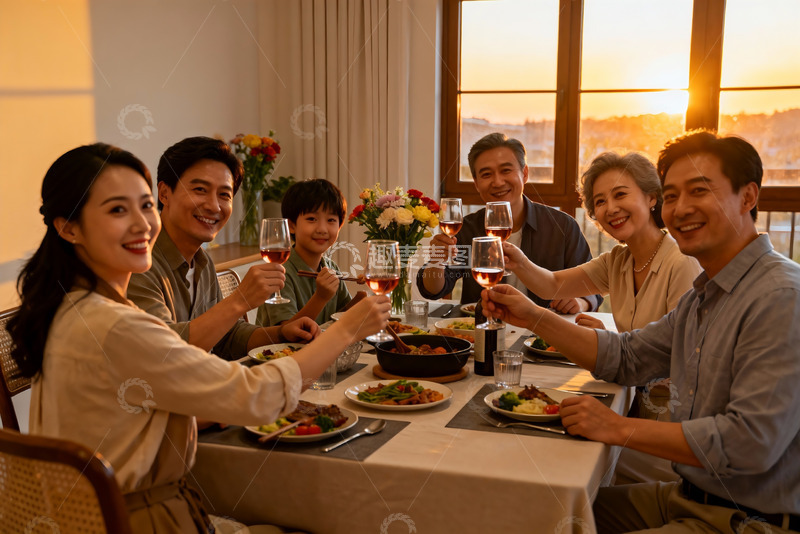 高清大图下载【趣麦麦图】家庭聚餐举杯欢庆