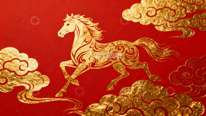高清大图下载【趣麦麦图】金色骏马祥云图案