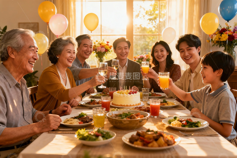 高清大图下载【趣麦麦图】家庭聚餐欢庆生日温馨场景