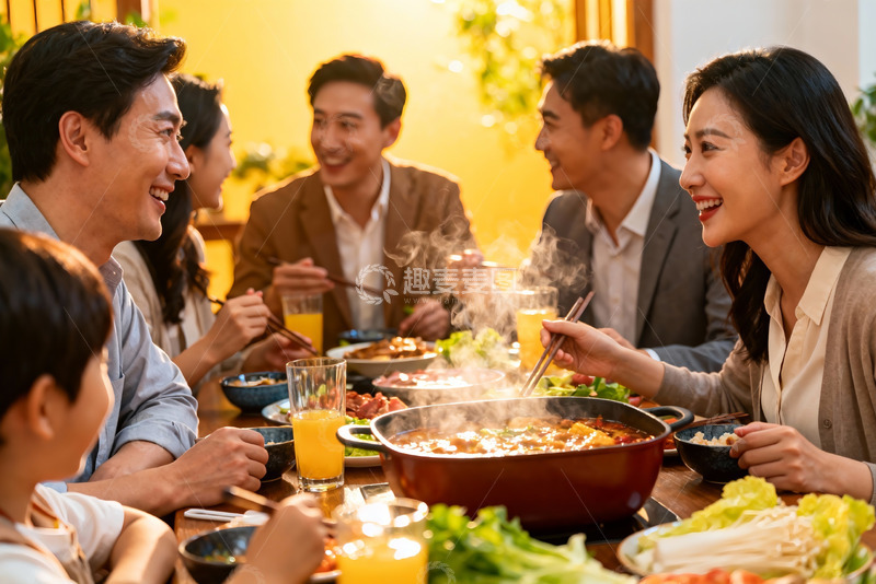 高清大图下载【趣麦麦图】家人围坐火锅聚餐其乐融融