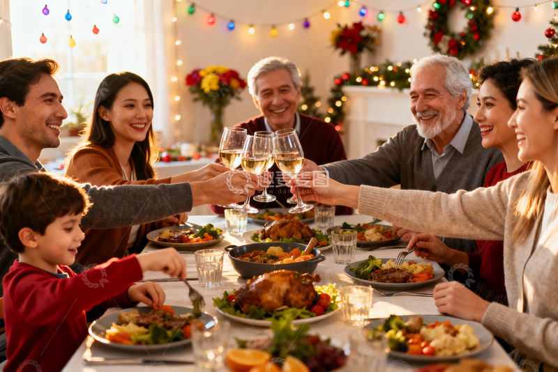 高清大图下载【趣麦麦图】家庭聚餐欢庆节日温馨场景