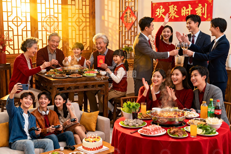 高清大图下载【趣麦麦图】家庭团聚欢庆节日场景