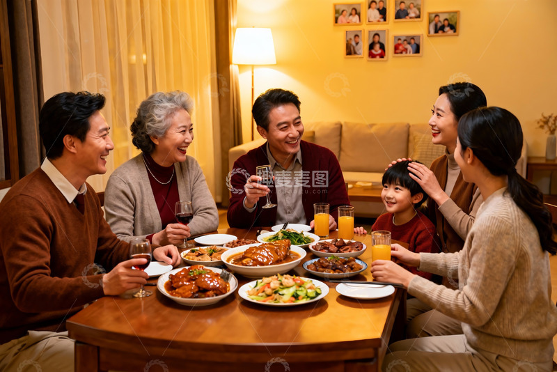 高清大图下载【趣麦麦图】温馨家庭聚餐其乐融融