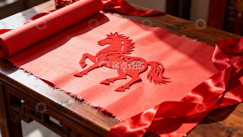 高清大图下载【趣麦麦图】红色剪纸马图案展示