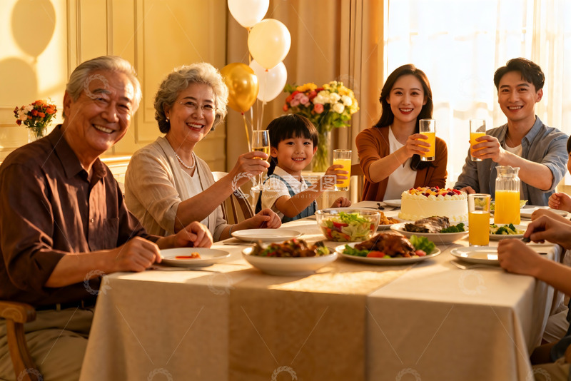 高清大图下载【趣麦麦图】家庭聚餐欢庆时刻