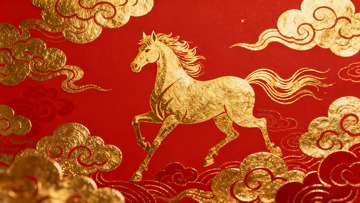 金色骏马祥云图案红色背景