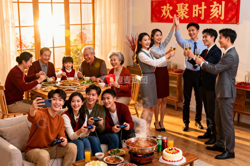 高清大图下载【趣麦麦图】家庭团聚欢庆节日场景