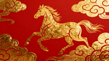 金色骏马祥云图案红色背景