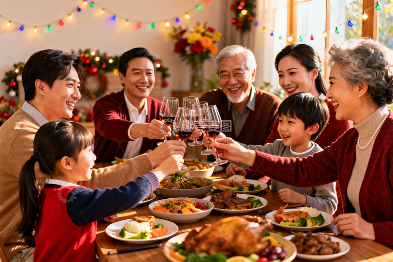 高清大图下载【趣麦麦图】家庭聚餐欢庆节日举杯