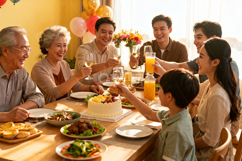 高清大图下载【趣麦麦图】家庭聚餐欢庆时刻