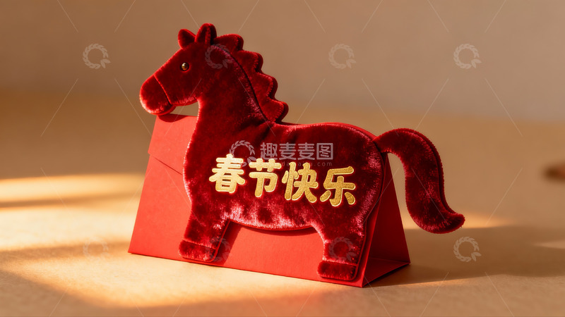 高清大图下载【趣麦麦图】红色马形红包春节祝福