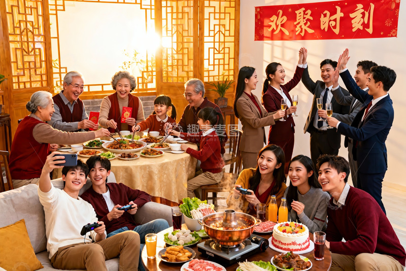 高清大图下载【趣麦麦图】家庭团聚欢庆节日场景