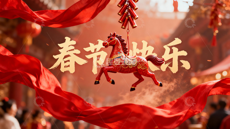 高清大图下载【趣麦麦图】春节装饰红马挂饰喜庆氛围