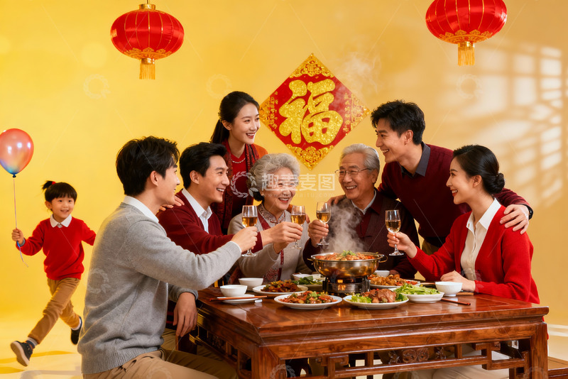 高清大图下载【趣麦麦图】家庭聚餐欢庆节日温馨场景