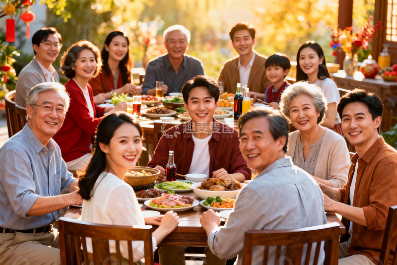 高清大图下载【趣麦麦图】三代同堂家庭聚餐其乐融融